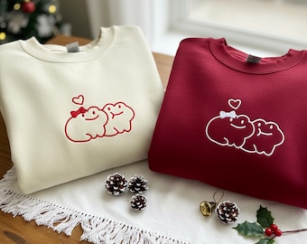 Embroidered Kissing Frog Sweatshirt, Matching Couple Hoodies, Custom Anniversary Gift, Cute Frog Embroidery Shirt, Personalized Lovers Top