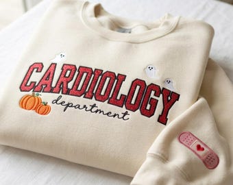 Cardiology Department Glitter Embroidered Sweatshirt, Halloween Medical Crewneck, Thanksgiving Nurse Gift