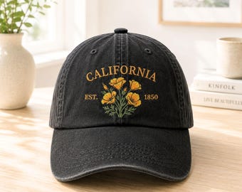 California Poppy Embroidered Baseball Hat, California State Flower Dad Hat, Vintage California Souvenir Gift