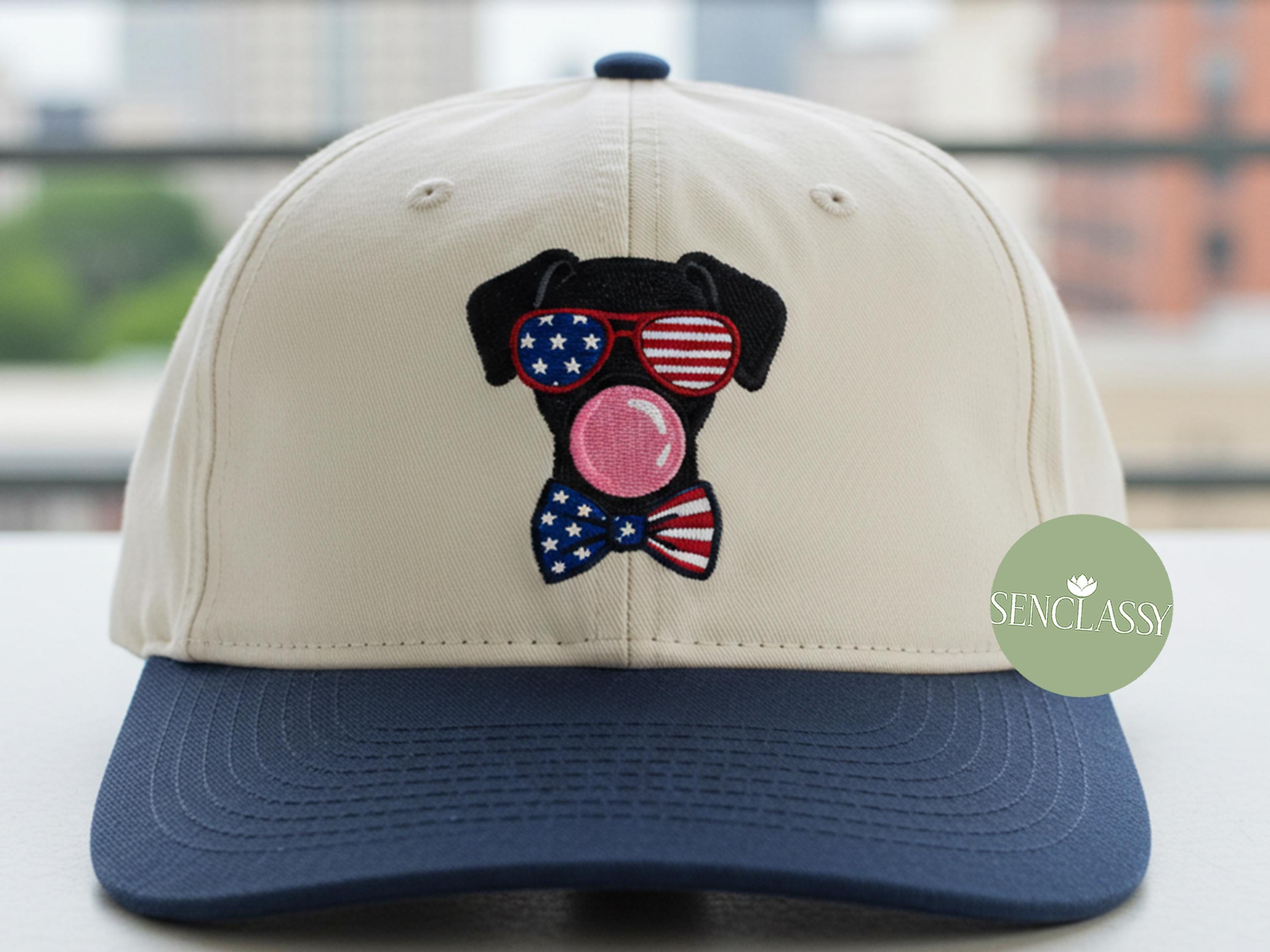 Black Labrador Trucker Hat Embroidered, Custom USA Dog 4th of July Baseball Cap, Patriotic Dog Snapback Hat, Trendy Summer Gift for Dad