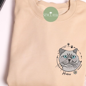 Sudadera bordada con retrato de gato personalizado, sudadera con capucha personalizada para mascota, sudadera personalizada con rostro y nombre de mascota, regalo para mamá gata, camiseta para amantes de los gatos