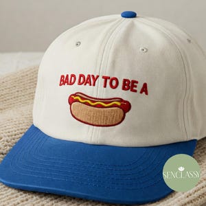 Bad Day To Be a Hot Dog Embroidered Trucker Hat, Baseball hat, Summer hat, Funny trendy trucker snapback hat Fourth of July hat, 4th of July