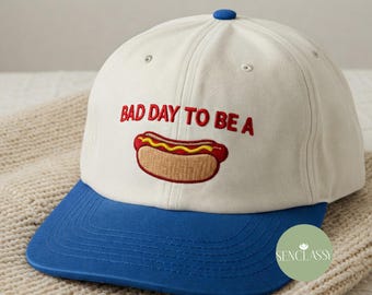 Bad Day To Be a Hot Dog Embroidered Trucker Hat, Baseball hat, Summer hat, Funny trendy trucker snapback hat Fourth of July hat, 4th of July
