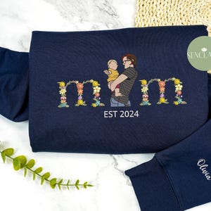 Carta floral personalizada bordada com foto da mãe, texto personalizado bordado, gola redonda, presente para o dia das mães, presente para reunião de família, presentes para o dia das mães