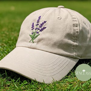 Lavender Flower Embroidered Baseball Cap, Washed Cotton Floral Hat for Women, Cottagecore Summer Garden Cap, Cute Embroidered Hat for Mom