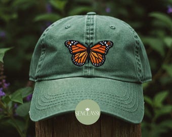 Orange Monarch Butterfly Embroidered Hat For Mom