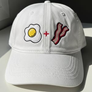 Bacon and Eggs Embroidered Dad Hat, Breakfast Baseball Cap, Foodie Hat For Women, Brunch Lovers Hat, Gift for Him, Trendy Summer Hat