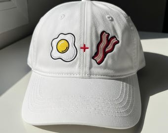 Bacon and Eggs Embroidered Dad Hat, Breakfast Baseball Cap, Foodie Hat For Women, Brunch Lovers Hat, Gift for Him, Trendy Summer Hat