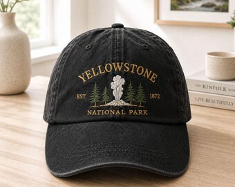 Yellowstone National Park Embroidered Baseball Hat, National Park Washed Cotton Cap, Hiking Gift