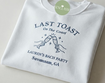 Camisetas bordadas "Último brindis en la costa", camisetas para despedidas de soltera en la playa, camisetas para despedidas de soltera costeras, camisetas para clubes sociales, fiestas nupciales