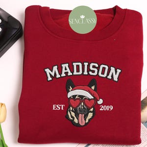 Geborduurd sweatshirt met kerst aangepaste hond | Aangepaste hoodie voor huisdieren | Gepersonaliseerde shirt met gezicht en koosnaampje | Herdenkingscadeau huisdier