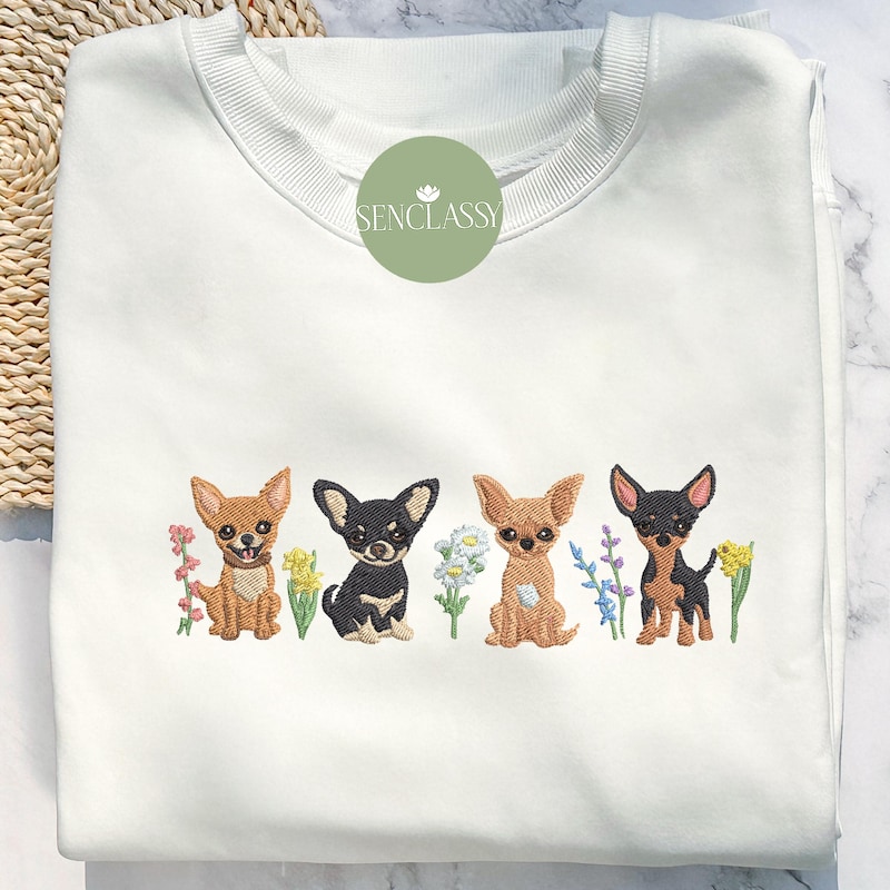 Chihuahua Pattern Print Women Crewneck Sweatshirt