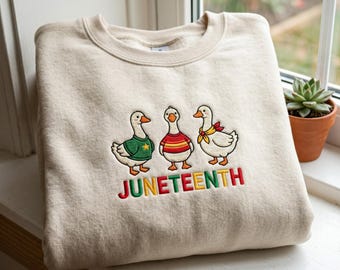 Juneteenth Goose Broderad tröja, Frihetsdagen-tröja, Patriotisk anktröja, Gåva för 19 juni