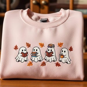 Ghosts Book Sweatshirt Fall Leave Embroidered