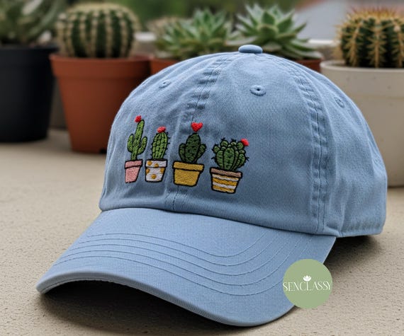 サボテン刺繍の帽子、かわいいサボテンの野球帽、多肉植物愛好家の帽子