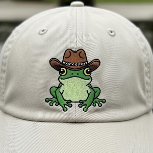 Frog Cowboy Texas Embroidered Hat, Funny Frog Hat for Frog Lovers, Embroidered Animal Hat, Unique Western Frog Apparel, Fun Frog Cowboy Cap