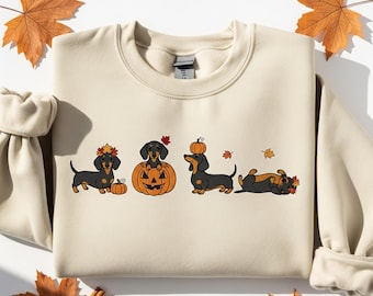 Dachshund Fall Embroidered Sweatshirt, Dachshund Lover Gift for Dog Owner, Custom Dog Fall Crewneck, Personalize Pet Sweater, Dog Halloween