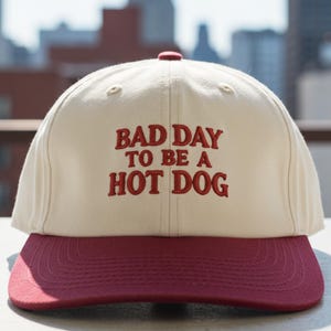 Bad Day To Be a Hot Dog Embroidered Trucker Hat, Summer hat, Funny trendy trucker snapback hat Fourth of July hat, 4th of July Hat for Her