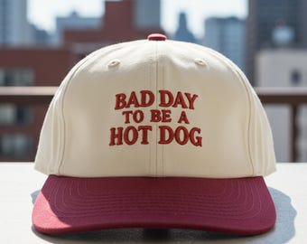 Bad Day To Be a Hot Dog Embroidered Trucker Hat, Summer hat, Funny trendy trucker snapback hat Fourth of July hat, 4th of July Hat for Her