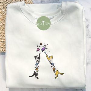 Embroidered Cat Galaxy Sweatshirt, Custom Your Cat Shirt, Birthday Gift For Her, Cat Mom Lover Gifts, Cat Lover Shirt