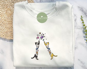 Embroidered Cat Galaxy Sweatshirt, Custom Your Cat Shirt, Birthday Gift For Her, Cat Mom Lover Gifts, Cat Lover Shirt