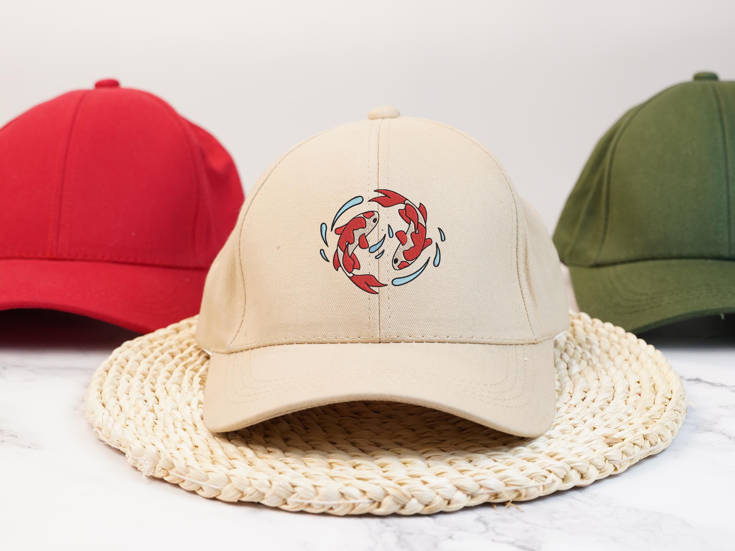 Koi Fish Embroidered Baseball Cap, Japanese Koi Fish 