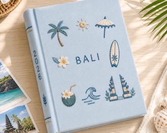 Bali Hand Embroidered Photo Album, Personalized Travel Memory Book, Beach Wedding Photo Album, Travel Gift