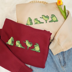 Funny Yoga Frog Embroidered Sweatshirt, Yoga Namaste Sweater, Gift For Yoga Teacher, Animal Lover Shirt, Yoga Lover Sweater, Self Care Frog