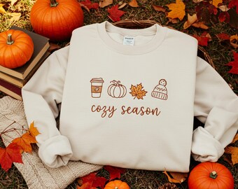 Cozy Season Embroidered Sweatshirt, Cozy Season Sweatshirt, Autumn Sweatshirts, Sweatshirts for Her, Fall Sweatshirt, Cozy Autumn Shirt