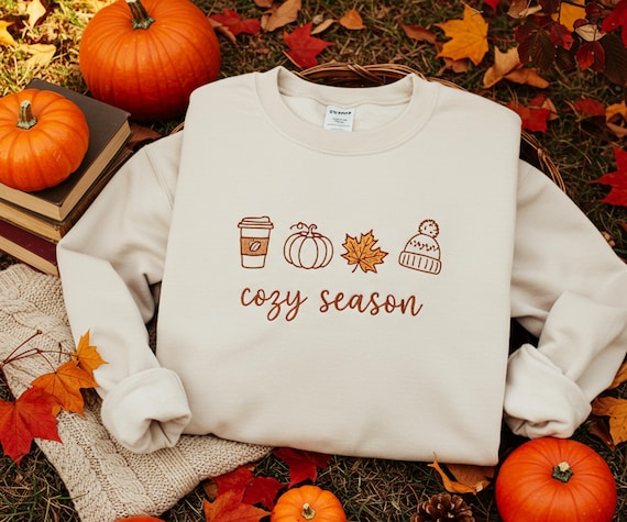 Cozy Season Embroidered Sweatshirt, Cozy Season Sweatshirt, Autumn Sweatshirts, Sweatshirts for Her, Fall Sweatshirt, Cozy Autumn Shirt