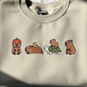 Cute Capybara Embroidered Sweatshirt, Cute Animal Crewneck for Animal Lover, Cozy Zoocore Gift for Her, Funny Capybara Sweater Aesthetic