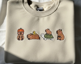Cute Capybara Embroidered Sweatshirt, Cute Animal Crewneck for Animal Lover, Cozy Zoocore Gift for Her, Funny Capybara Sweater Aesthetic