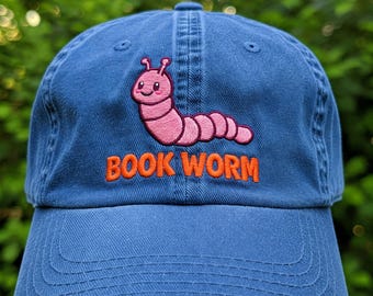 Bookworm Embroidered Washed Hat, Reading Club Hats, Librarian Gift, Reading Hats, Cap for Bibliophile, Teacher Appreciation Gift, Book Club