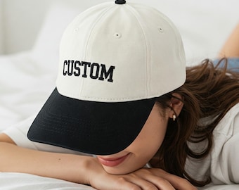 Gorra de béisbol personalizada con bordado a presión en dos tonos crema. Gorra de béisbol personalizada para papá. Crea tu propia gorra personalizada.
