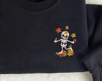 Embroidered Fall Leaves and Ghost Sweatshirt, Spooky Fall Embroidered Hoodie, Autumn Sweatshirt, Fall Leaves Shirt, Fall Season, Autumn Gift