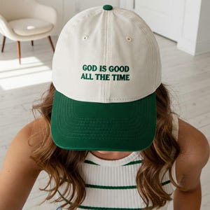 God Is Good All The Time Embroidered Snapback Two Tone Cream Hat, Custom Christian Trucker Hat, Faith Hat for Women, Religious Hat for Her