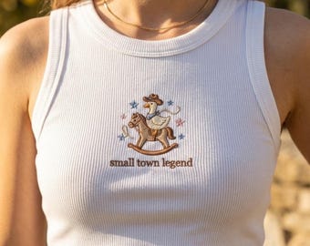 Geborduurde tanktop cowboygans, cami gans, western zomershirt