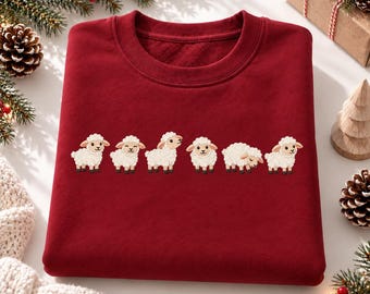 Sheep Embroidered Sweatshirt, Six Little Lambs Crewneck, Minimalist Farm Animal Shirt, Cozy Cottagecore Sheep Lover Gift