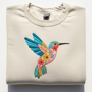 Floral Hummingbird  Embroidered Shirt, Animal Lover Tee, Bird Sweater Trendy Gift For Her, Bird Lover T-Shirt, Spring Bird, Flower Gift