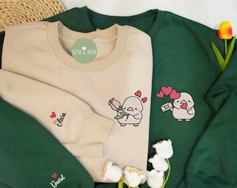 Embroidered Cute Couple Duck Embroidered Sweatshirt, Valentine Day Gift For Her, Matching Sweater, Women Valentine Hoodie, Animal Lover Gift
