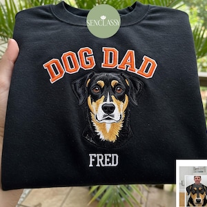 Moletom bordado personalizado para animais de estimação com foto, camiseta personalizada para cachorro, gola redonda bordada para gato, presente para dono de animal de estimação, presente personalizado para pai de cachorro