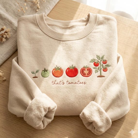 Tomato Embroidered Sweatshirt, Cottagecore Veggie Shirt, Garden Lover Crewneck