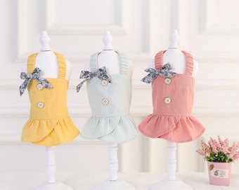 Cute Dog Clothes for Small Dogs Cat Clothes Chihuahua Dachshund Summer Dresses Pet Puppy Sleeveless Dress with bow Yellow Pink Blue - Amelia