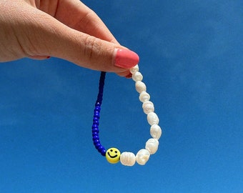 Smiley bracelet "Heavenly" - real freshwater pearl - glass pearl - half/half