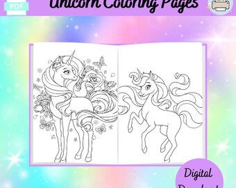 Unicorn Coloring Pages: Kids Activity, Birthday Party (PDF)