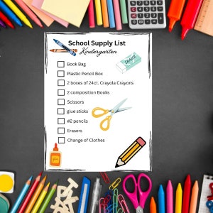 Elementary School Supplies Checklist, Editable Back to School Planner Template, School Supplies Shopping List, Kindergarten School Supply