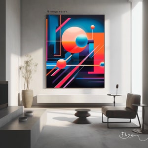 Neon Bauhaus Geometric Wall Art - 80s Inspired Modern Decor for Living Room, Office, or Bedroom