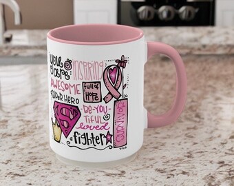 Breast Cancer Awareness Superhero Mug - Empowering Pink Ribbon Support Cup - Superhero Support Coffee Mug - Brave Survivor Support Cup- gift