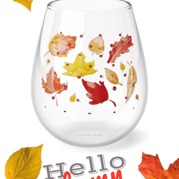 Thanksgiving Fall Foliage Stemless Wine Glass - Autumn Leaves Mood Glass - Clear stemless wine glass - Thanksgiving Table Decor