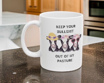 Humorous Office Mug-Keep Your BullShh Out of My Mug-Funny Desk Decor and Gift Idea-Sassy workplace mug-Sarcastic coffee Mug-Cow Mug